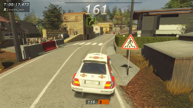 License mode gameplay showing structured driving tests on a closed rally track