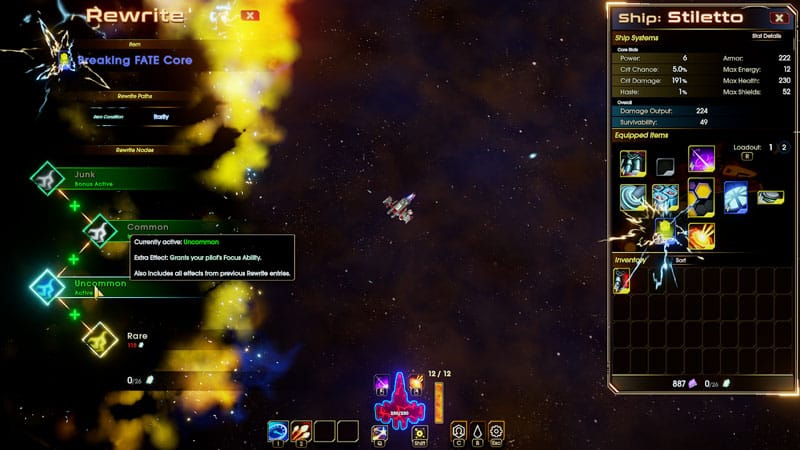 Ship customization view showing equipment slots and drone loadout configuration