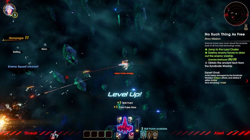 Combat encounter with multiple enemy ships in a space shooter battle scenario