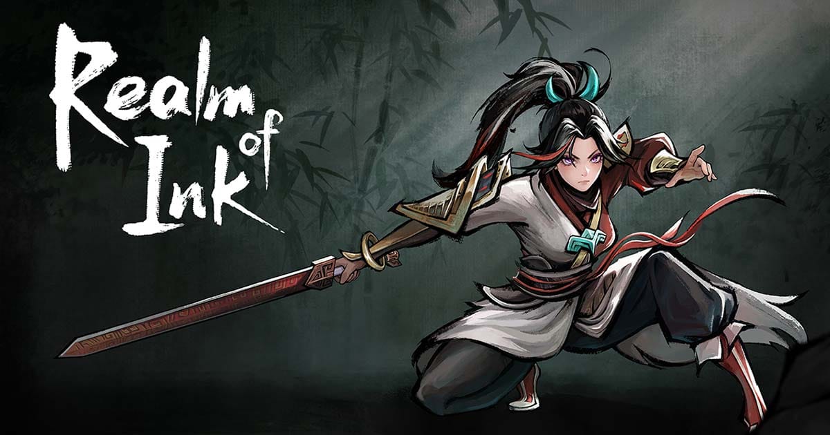 Promotional artwork of swordswoman Red facing mythological enemies in an ink-wash action RPG scene