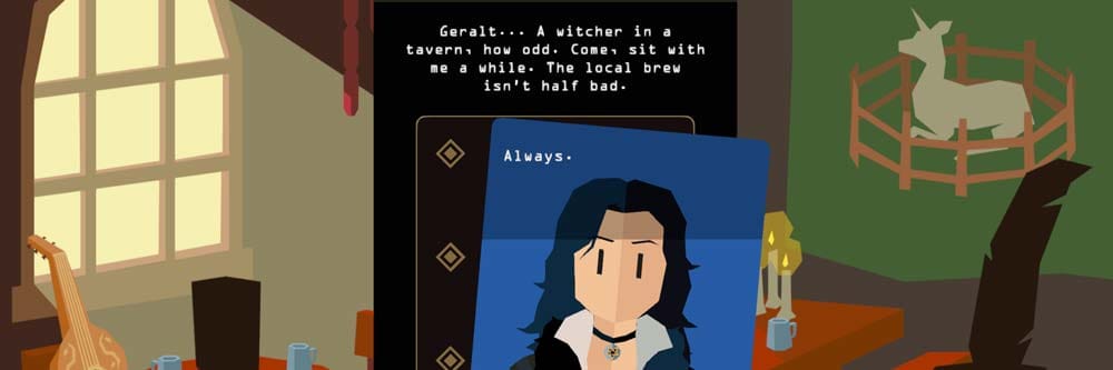 Promotional banner for Reigns: The Witcher by Nerial and Devolver Digital