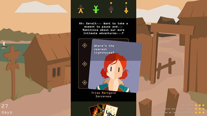 Gameplay screen from Reigns: The Witcher by Nerial and Devolver Digital