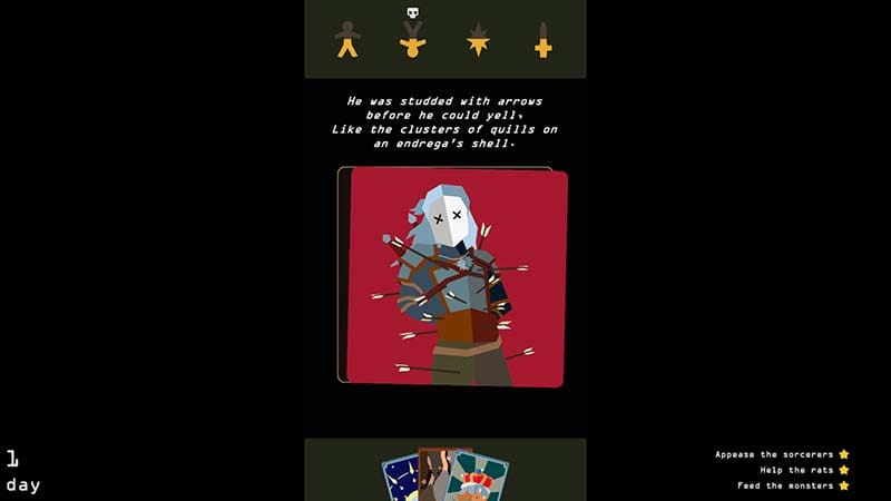 In-game dialogue sequence from Reigns: The Witcher by Nerial and Devolver Digital
