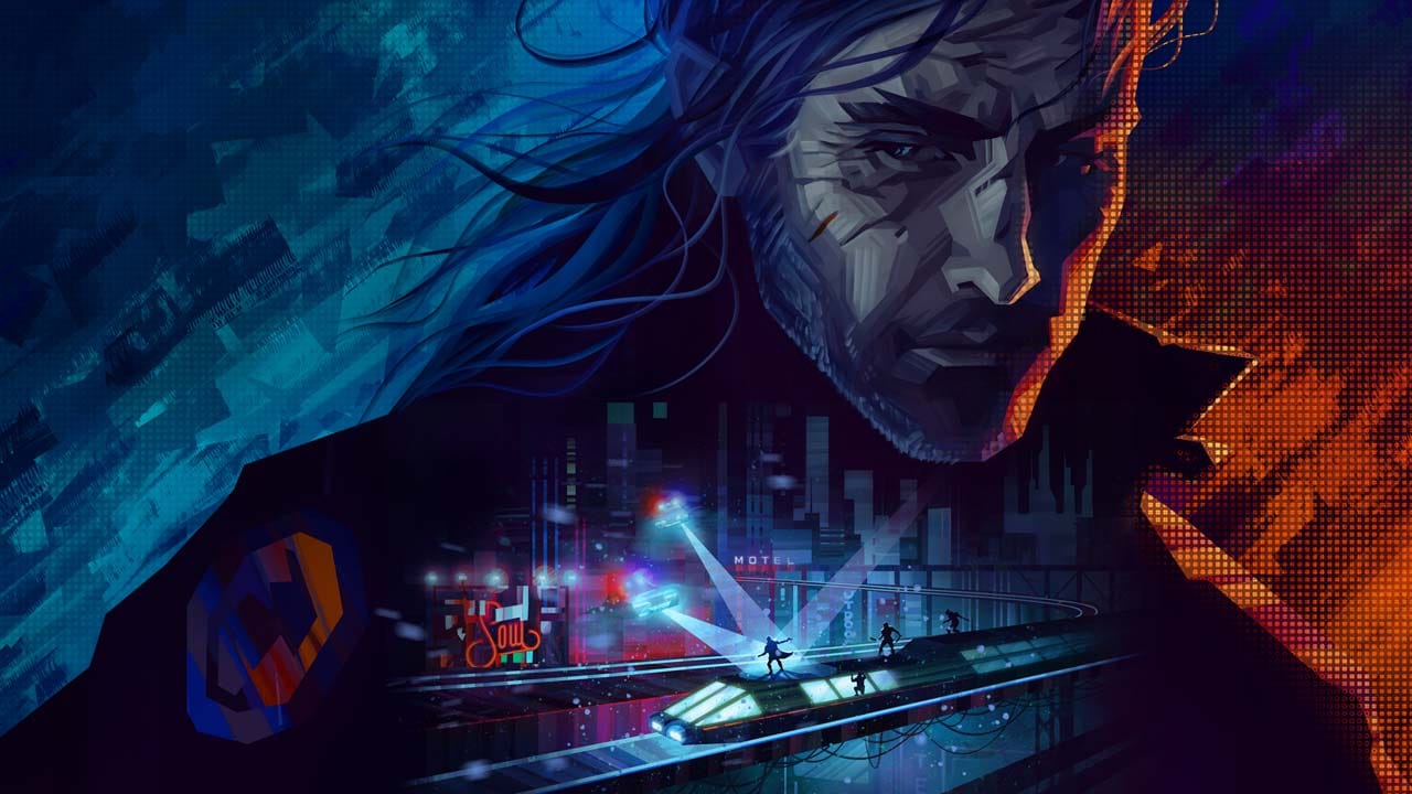 Neon-lit dystopian city street environment from REPLACED cyberpunk side-scroller