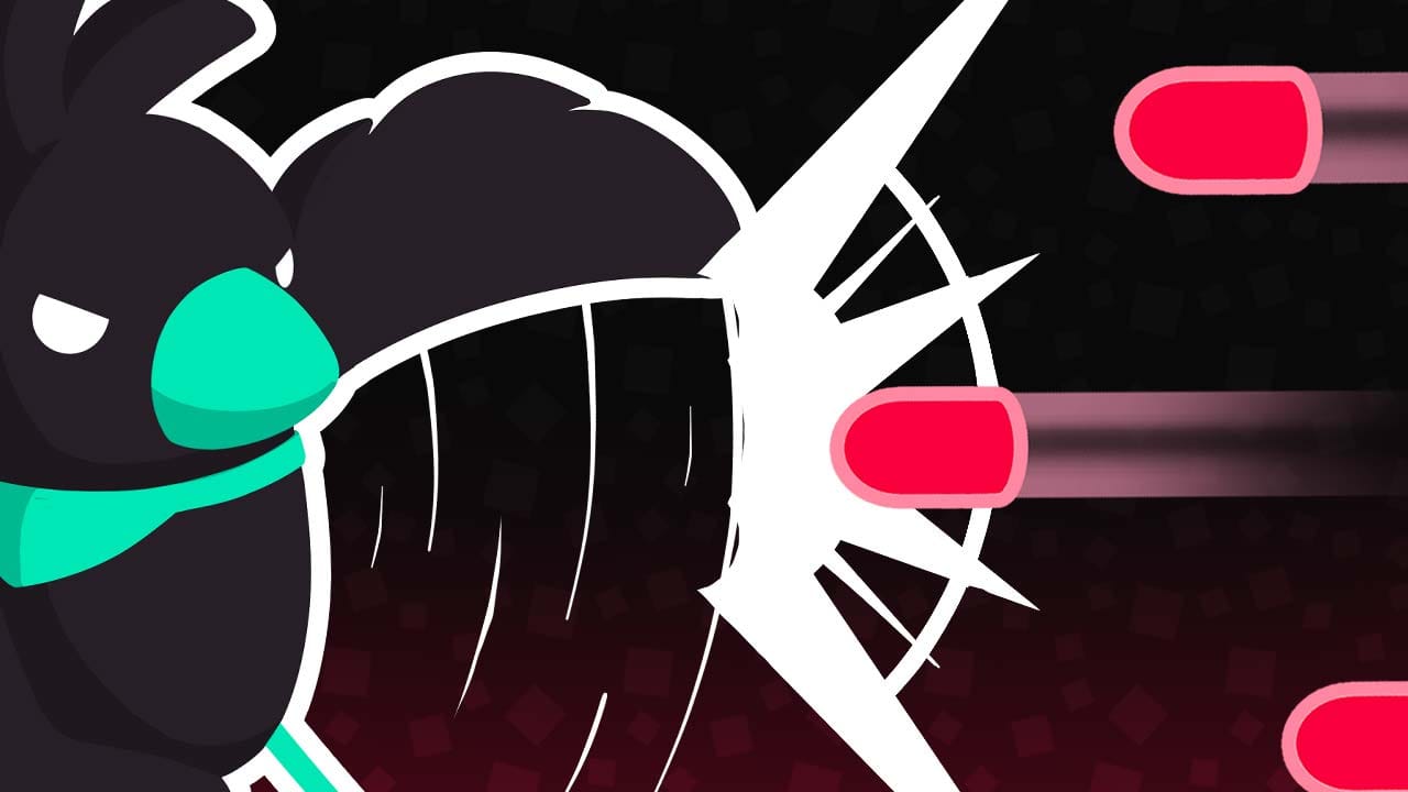 Abstract side-scrolling game environment with simple platforms and dynamic visual effects