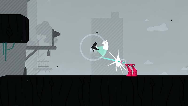 Side-scrolling gameplay showing mid-air movement and hazard avoidance