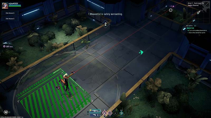 Gameplay view of a Weaver fighting through a corrupted rift environment