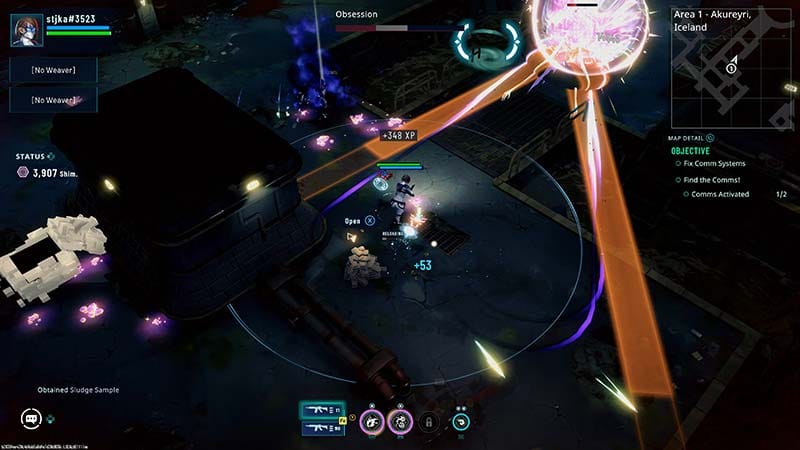 Gameplay scene showing Weavers battling enemies during a mission