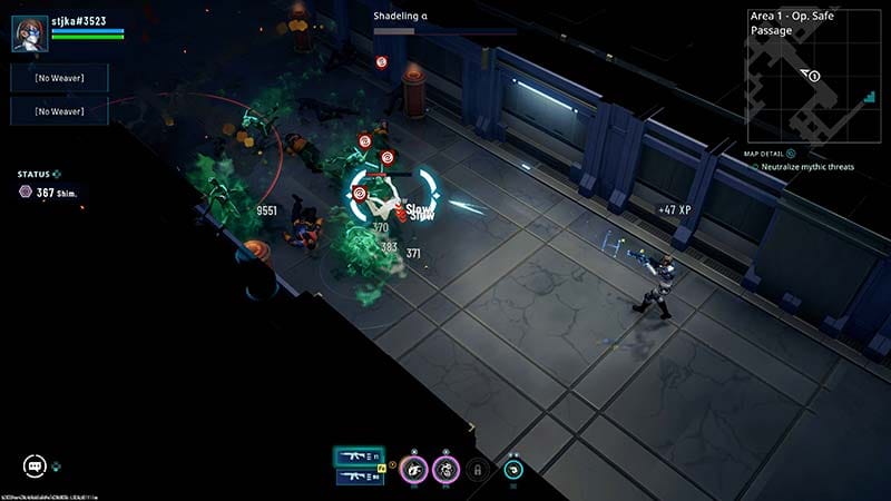 Gameplay view showing a supernatural combat zone with rift energy