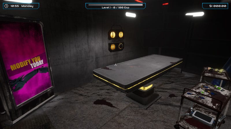 First-person cybernetic surgery gameplay in Ripperdoc Simulator by Kool2Play
