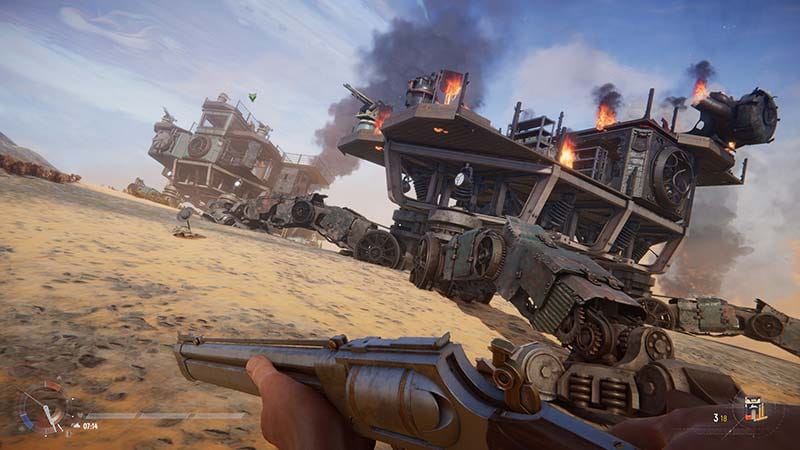 PvPvE encounter in ruins where multiple crews compete while environmental threats emerge