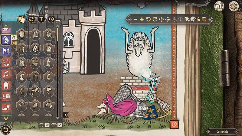 Interface screen displaying pigment mixing and manuscript customization options