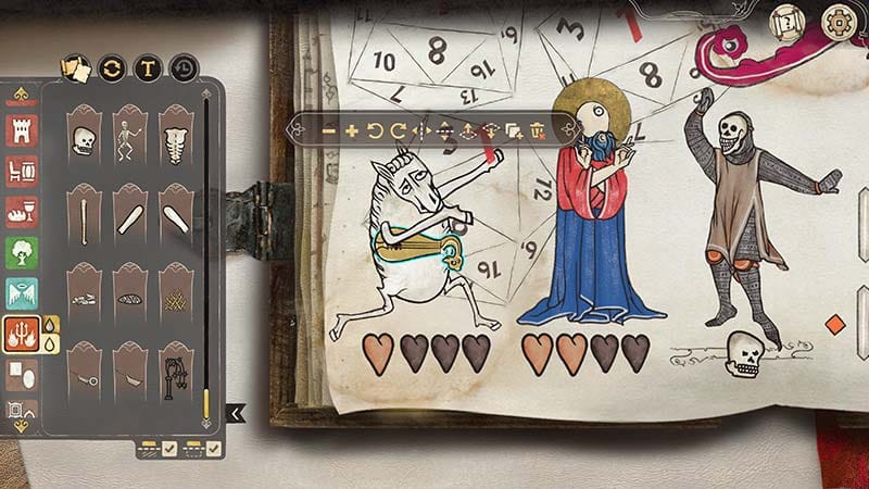 Early gameplay scene showing basic manuscript decoration and illustration mechanics