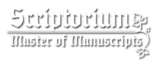 Scriptorium: Master of Manuscripts logo styled like an illuminated medieval manuscript