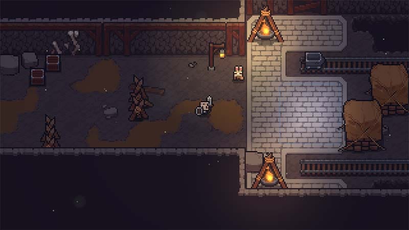 Top-down gameplay scene showing combat against demonic enemies in the tower
