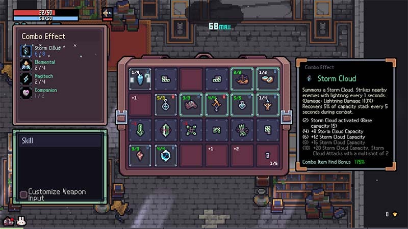 Gameplay showing weapon attacks against multiple enemies in a dungeon area