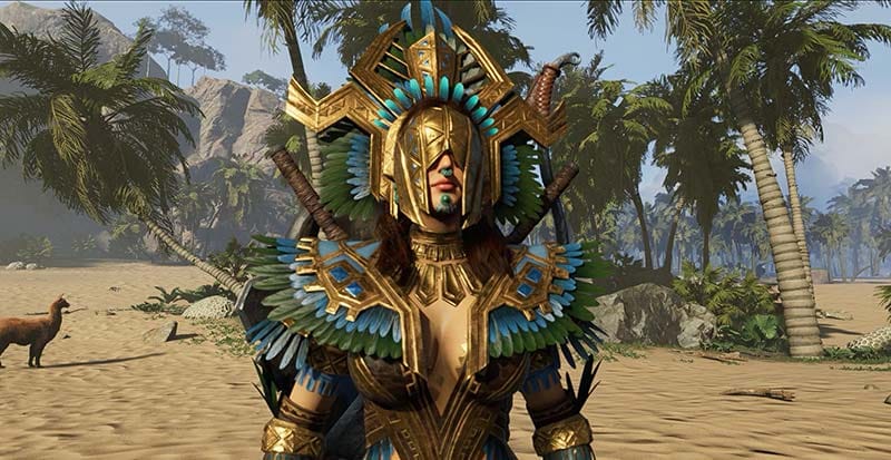 Gameplay screenshot showing exploration and tribal settlement gameplay