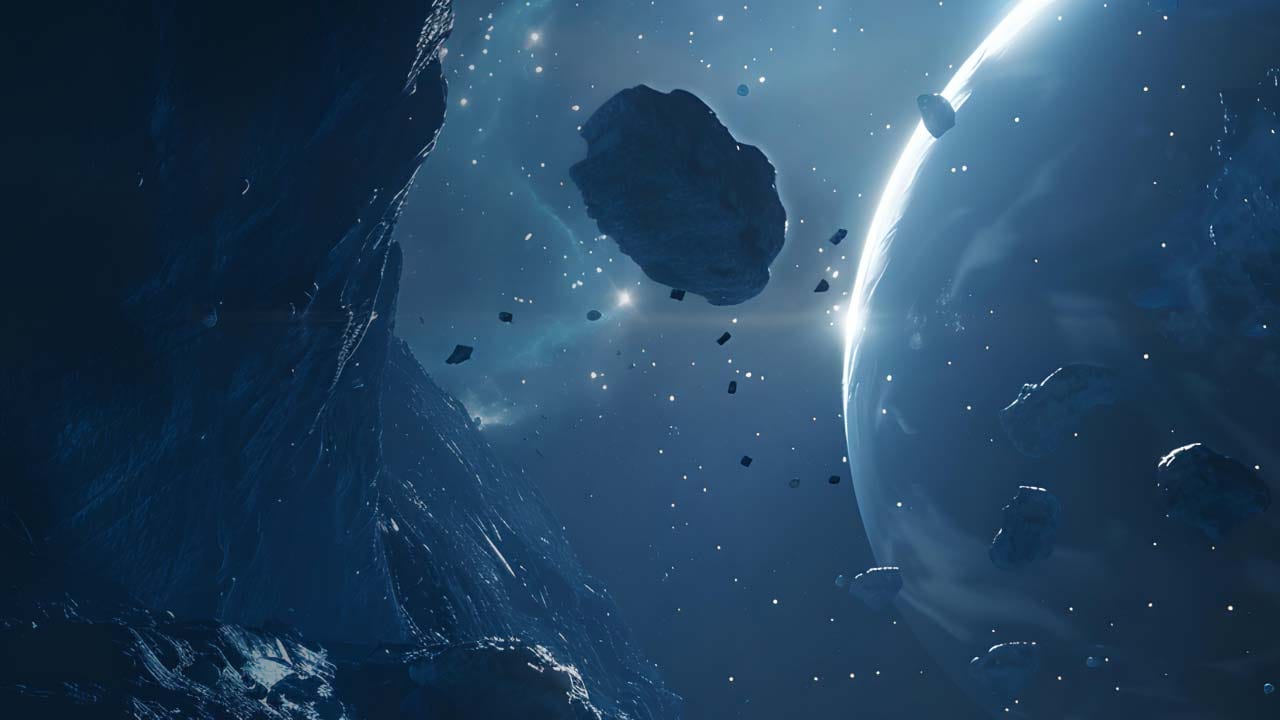 Dim interior corridor of a modular space station in Space Architect