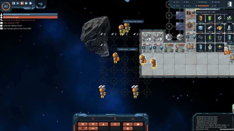 Exploration view moving through connected space station modules