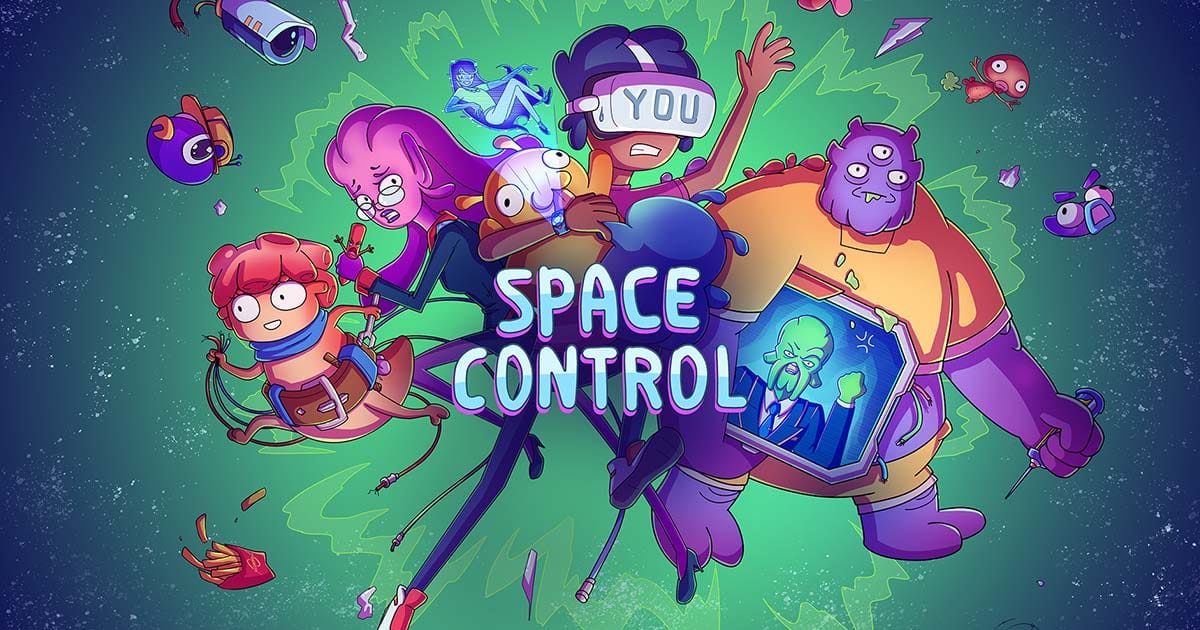 Key art from Space Control VR featuring alien crew in a colorful sci fi setting