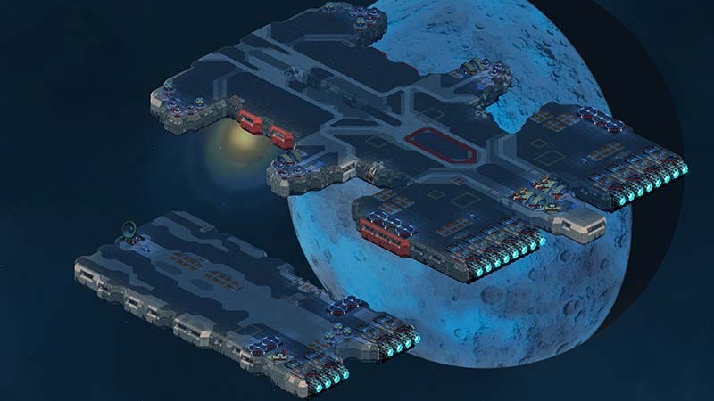 Close-up view of ship systems including power nodes and life support modules