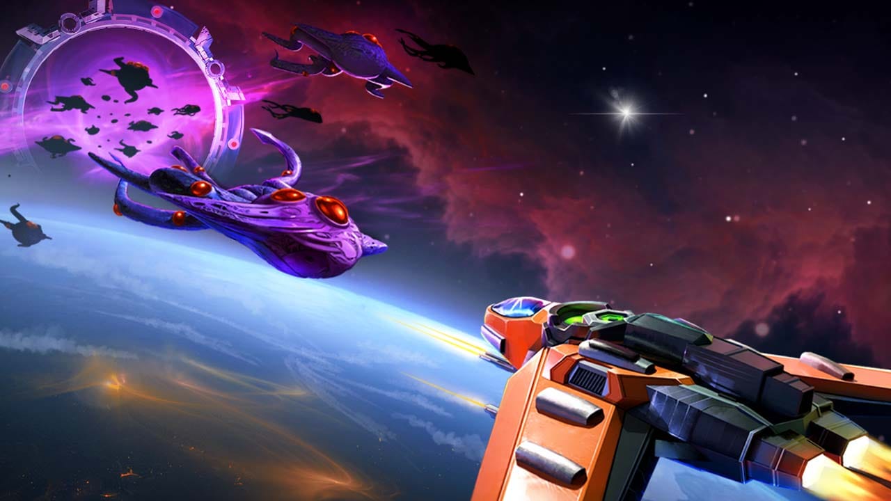 Top-down space scene showing a spaceship navigating a procedurally generated sector