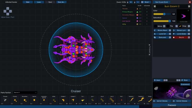 Interface screen displaying ship modules and equipment layout
