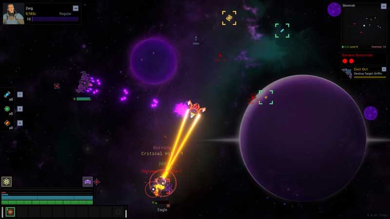 Ship customization screen showing weapon slots and structural layout