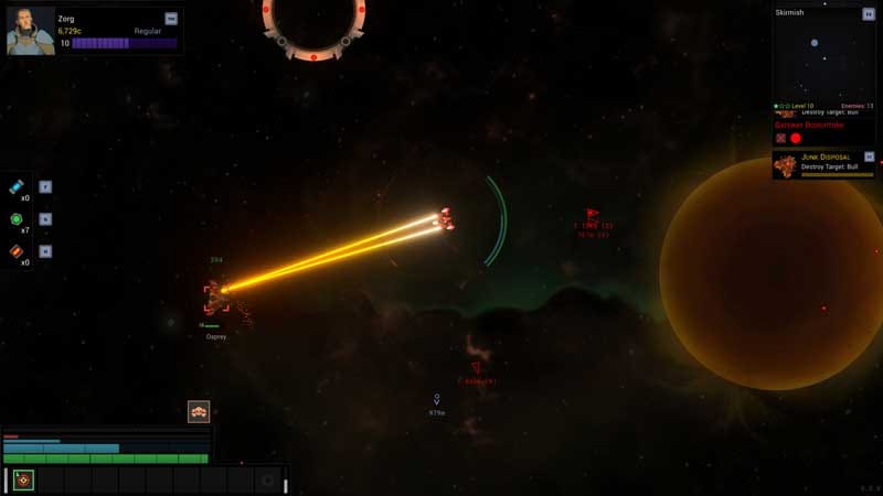 Combat scene with projectiles and enemy ships in a confined space area