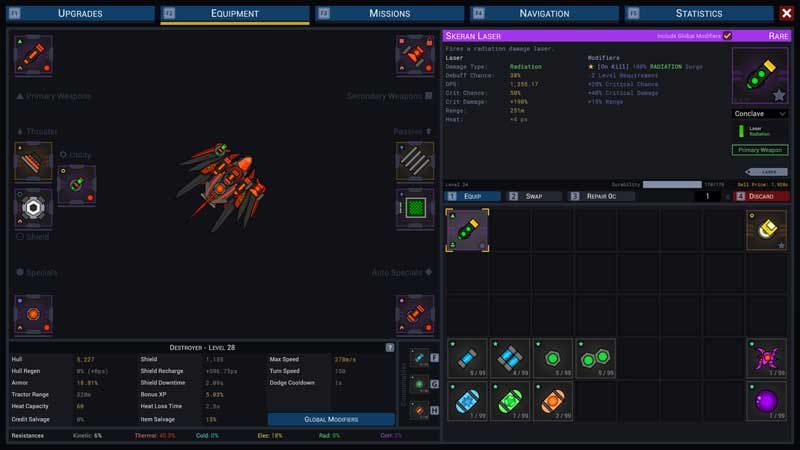 Intense battle scene with multiple enemy ships and overlapping attack patterns