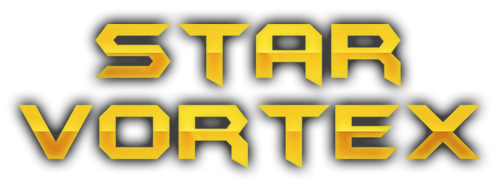 Star Vortex logo with bold sci-fi lettering against a dark space backdrop