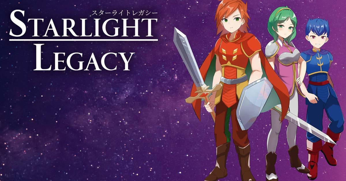 Promotional key art for Starlight Legacy featuring the heroes and fantasy world
