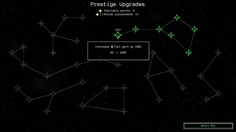 Star map view showing routes between planets in a space mining network