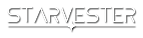 Starvester title logo for a space factory incremental game