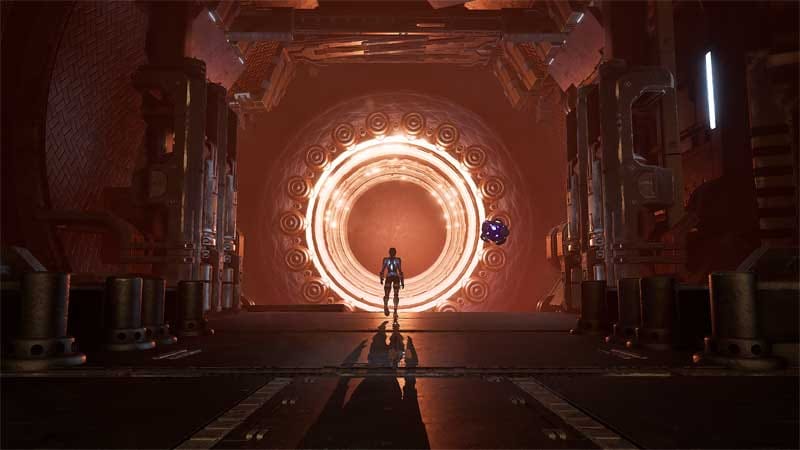 Environment view of a large biomechanical chamber with vertical traversal paths