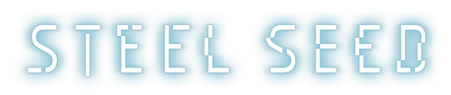 Steel Seed logo with sharp sci-fi lettering reflecting a futuristic machine-dominated world