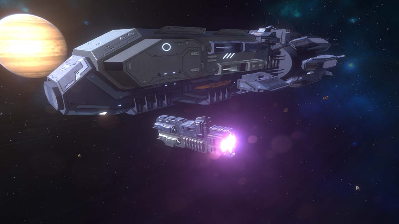 Space battlefield with fleets and bases in 3D combat