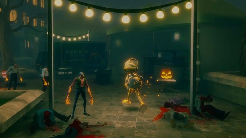 Zombie enemies within colorful 3D platformer environment in Strange Brew