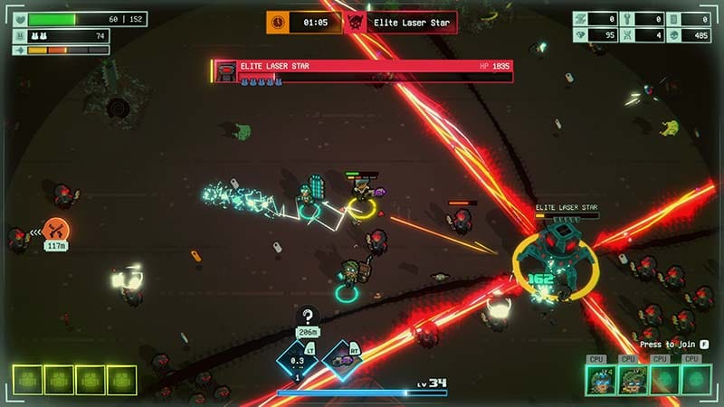 Combat scene with mercenaries attacking robotic enemies during a survival run