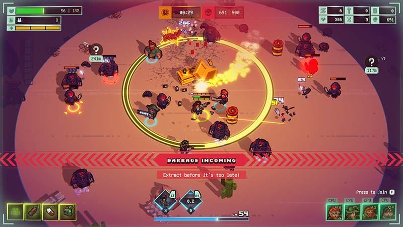 Gameplay view showing multiple enemies surrounding a player-controlled squad
