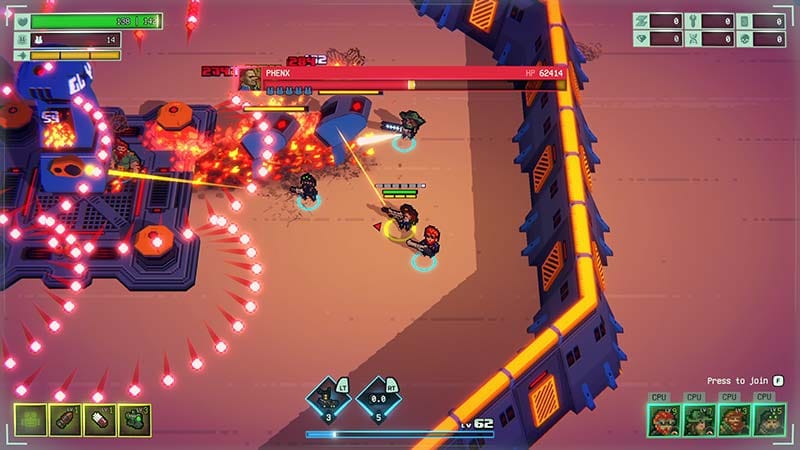 Wide gameplay view showing battlefield chaos with allies and enemies
