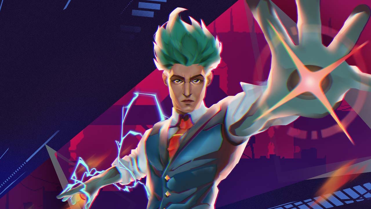 Promotional key art depicting a dystopian cyberpunk environment.