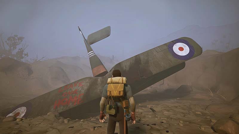 First-person trench exploration scene with narrow pathways and muddy terrain