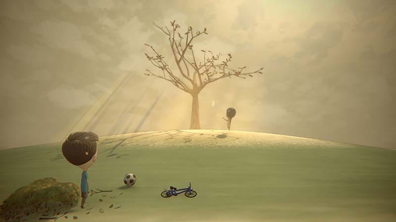 Stylized park environment with trees and open space in an illustrated game world