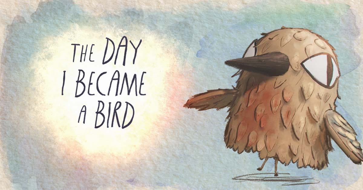 Key art showing Frank in a bird costume in a stylized illustrated setting