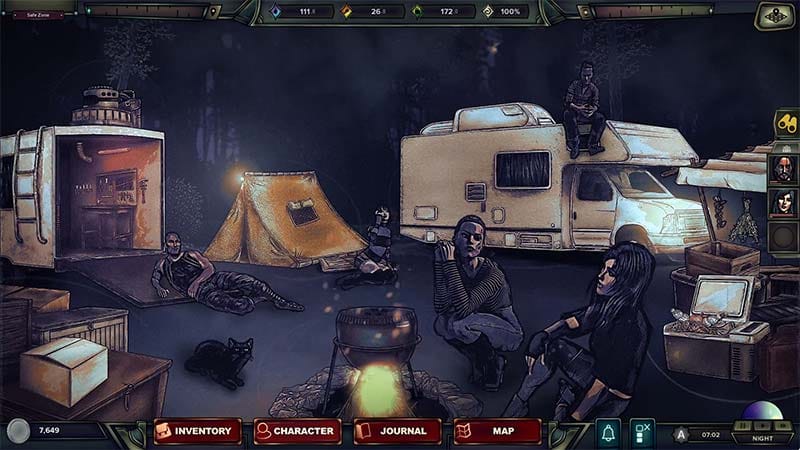 Open world traversal scene with resource gathering and exploration in a ruined urban zone