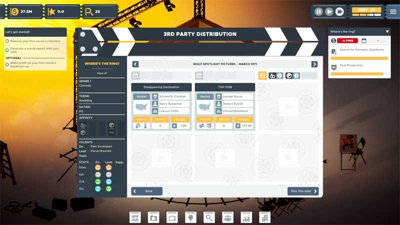 Casting interface displaying actor selection and role assignment for a film project