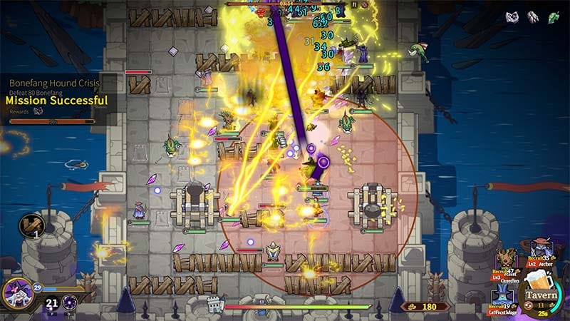 Hero combat in real-time battle against approaching enemy waves