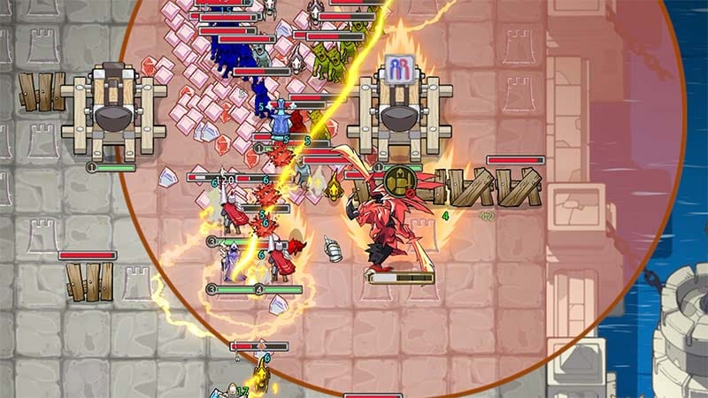 Large scale battlefield with heroes and followers holding defensive lines