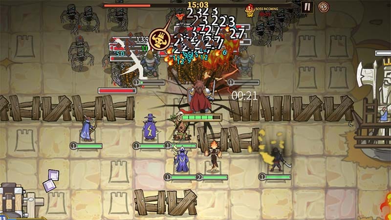Wave survival gameplay with escalating enemy pressure at the gate